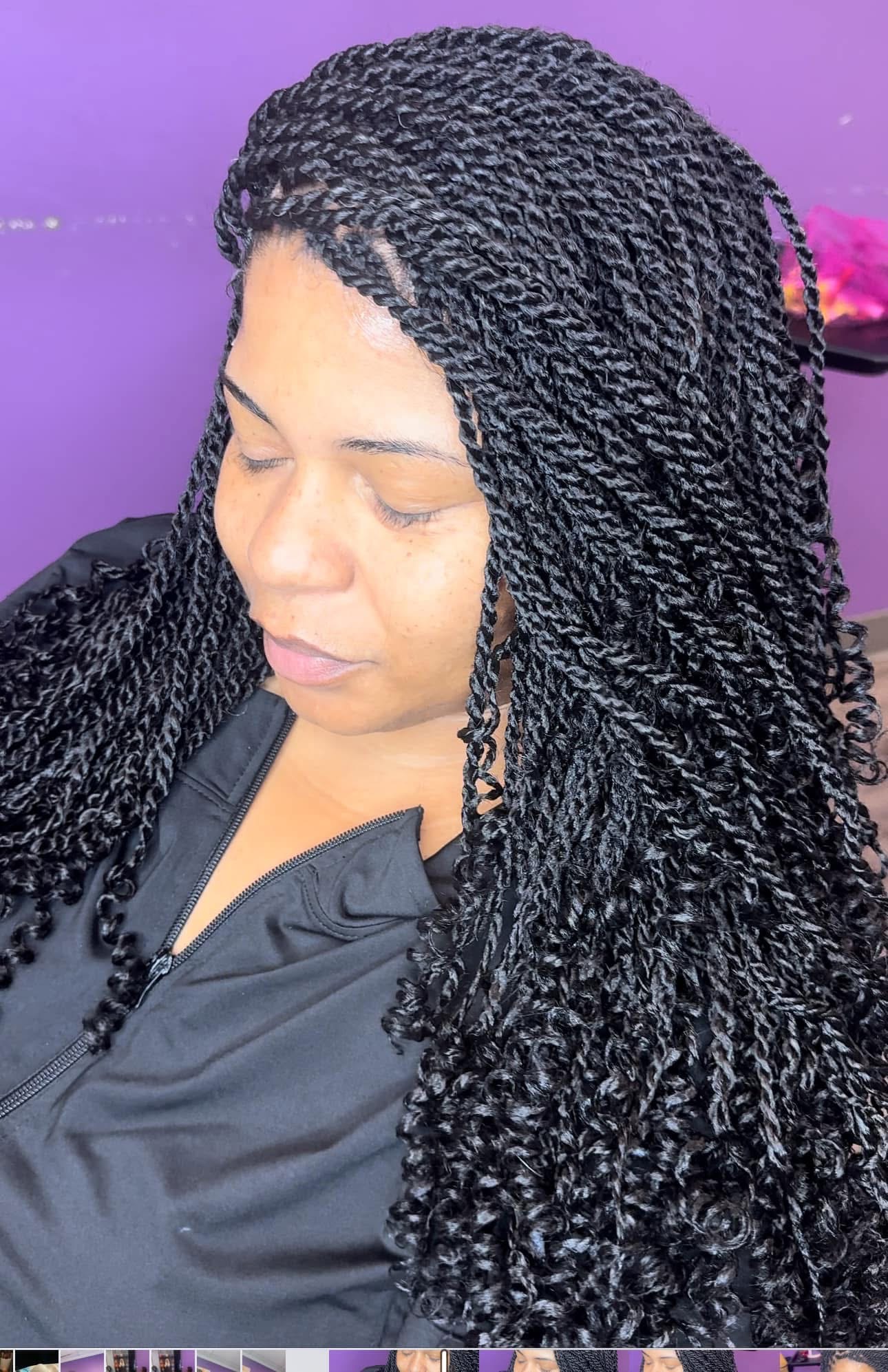 Long Senegalese twists with curly ends