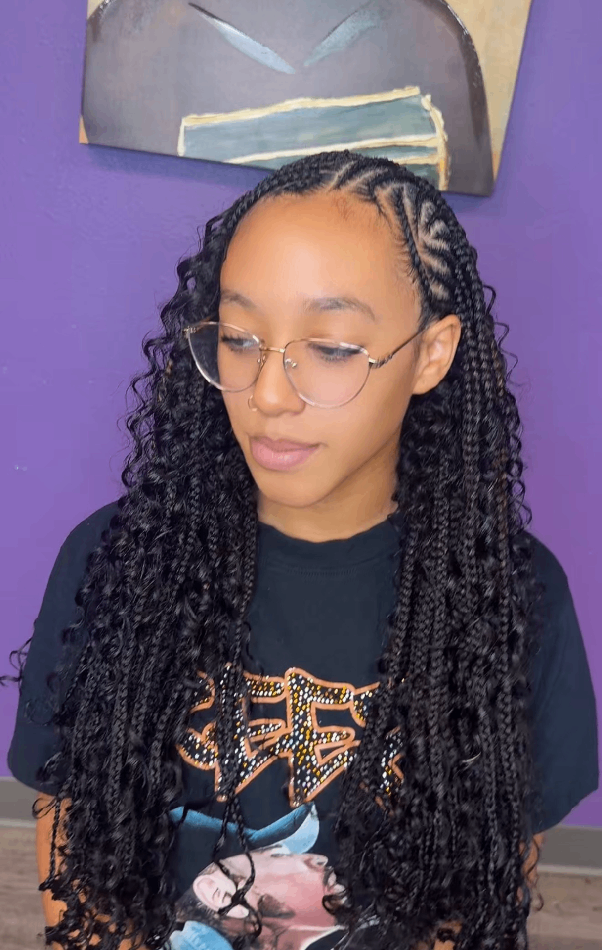 Boho knotless braids with curly ends